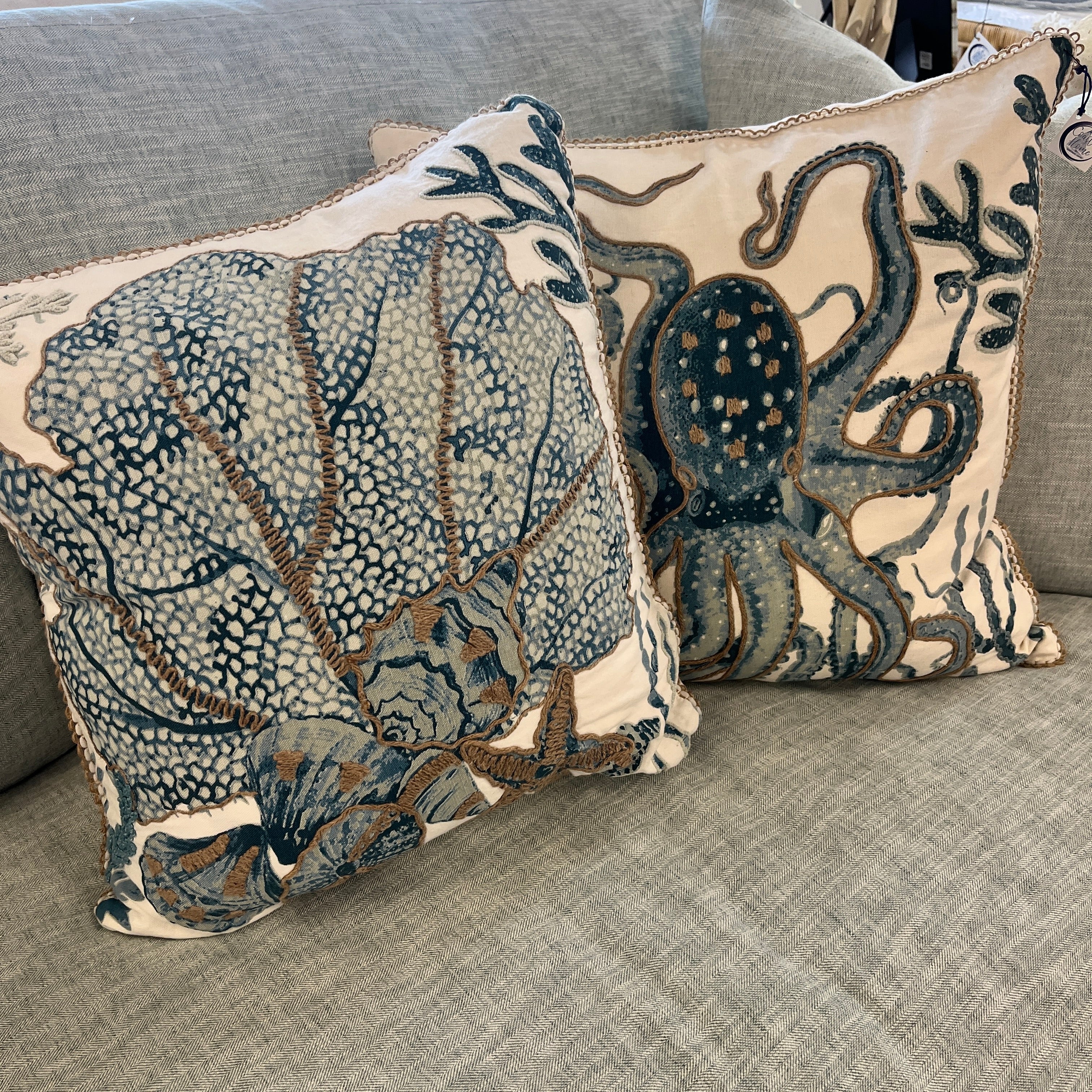 Embroidered Coastal Decorative Throw Pillows